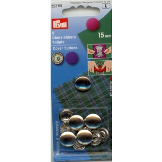 Prym Cover Buttons without tool brass 15 mm silver col (6 pcs)