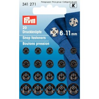 Prym Sew-On Snap Fasteners brass 6-11 mm black (20 pcs)