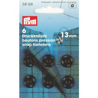 Prym Sew-On Snap Fasteners Brass 13 mm black (6 pcs)