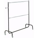 Double garment rack black (514A) L180 cm, H205 cm, 50 mm rollers, with hanging arm