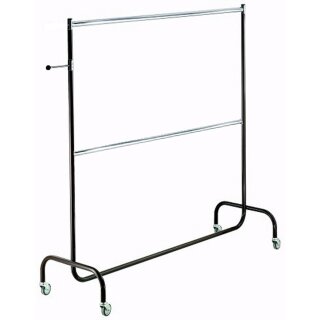 Double garment rack chrome (514A-cr) L180 cm, H205 cm, 100 mm rollers, with hanging arm