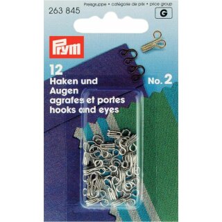 Prym Federhaken & Augen Messing taglia 2 argentofarbig (12 pezzi)