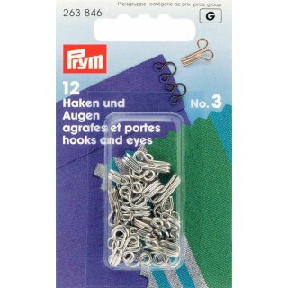 Prym Federhaken & Augen Messing taglia 3 argentofarbig (12 pezzi)