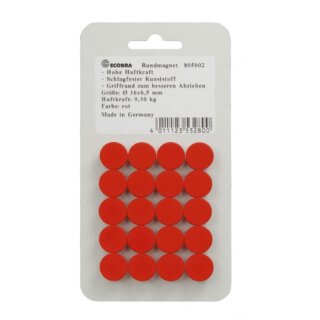 Ecobra organisational round magnets made of hard ferrite, red, Ø 25 x 8 mm, 0.65 kg adhesive force, 20 pieces on ferro sheet