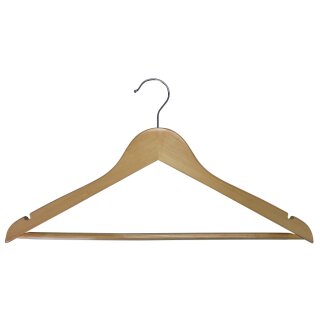 Flat hanger made of Lotus wood with cutting for dresses and antiskid rack