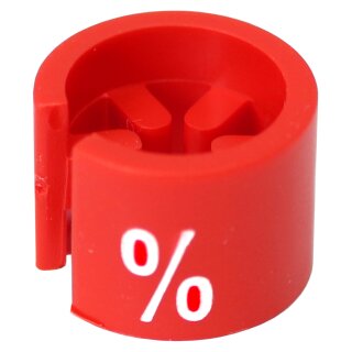 Segnataglia Mini % – rosso con stampa bianca, 100 pezzi