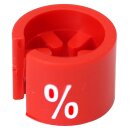 Segnataglia Mini % – rosso con stampa bianca, 100 pezzi