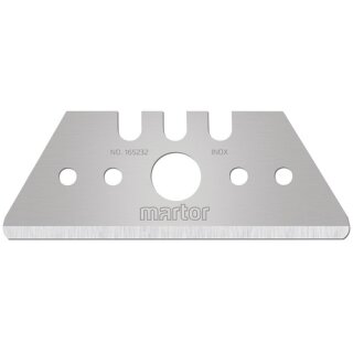 MARTOR trapezoid blade No. 165232, stainless, wide ground edge, rounded tips (10 in dispenser)
