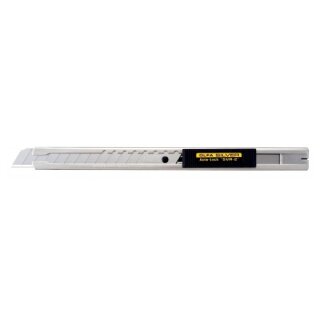 OLFA® 9MM Professional stainless steel cutter, featuring Auto-Lock. Includes a pocket clip/blade snapper