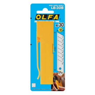 OLFA LB-30B Abbrechklingen 18 mm silber – 30 Stück, Box mit Clip