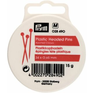 Prym Plastic-headed straight pins V2A 0.65 x 34 mm assorted col (15 g)