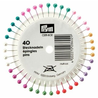 Prym Epingles à piquer tête de perle 0,58 x 40 mm couleurs assorties (40 pièces)