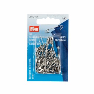 Prym Safety Pins steel 19-50m m ass col (36 pcs)