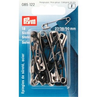Prym Safety Pins with coil No. 0-3 silver col/black 27/38/50 mm (18 pcs)