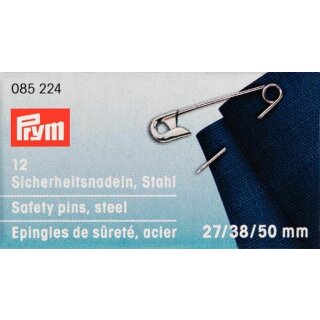 Prym Safety Pins with coil No. 0-3 silver col 27/38/50 mm (12 pcs)