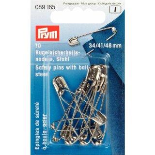 Prym Safety Pins with ball HT 1-3 silver col 34/41/48 mm (10 pcs)