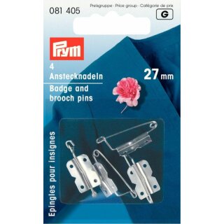 Prym Badge and brooch Pins mild steel 108/6 silver col 27 mm with plate (4 pcs)