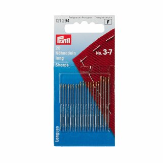 Prym Hand Sewing Needles sharps 3-7 assorted silver col with gold eye (20 pcs)