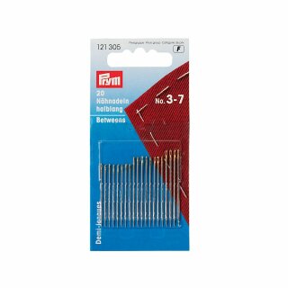 Prym Hand Sewing Needles betweens 3-7 assorted silver col with gold eye (20 pcs)