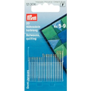 Prym Hand Sewing Needles betweens 5-9 assorted silver col with gold eye (20 pcs)