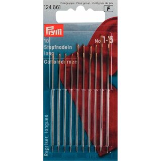 Prym Darning Needles long HAT 1-5 silver col assorted with gold eye (10 pcs)
