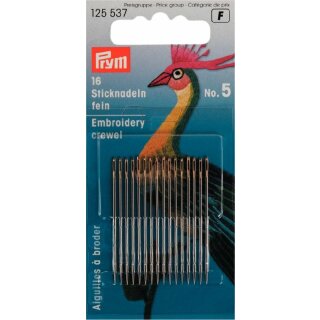 Prym Fine embroidery needles HT 5 silver col with gold eye 0.80 x 41 mm (16 pcs)