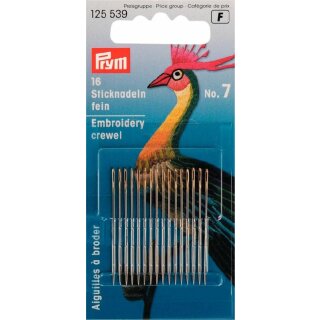 Prym Fine embroidery needles HT 7 silver col with gold eye 0.70 x 38 mm (16 pcs)