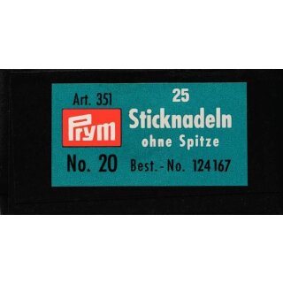 Prym Sticknadeln ohne Sp. Stahl 20 1,00 x 43 mm argentofarbig (25 pezzi)