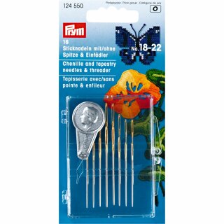 Prym Tapestry + Chenille Needles assorted No. 18-22 silver col with threader (16 pcs)