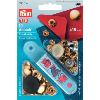 Prym Non-sew fasteners ANORAK brass 15 mm gold col (10 pcs)