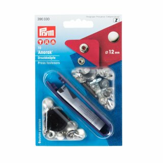 Prym Boutons press. Anorak laiton 12 mm argent + outil (10 pce)