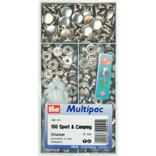 Prym Boutons press. Sport & Camping laiton 15 mm argent + outil (100 pce)