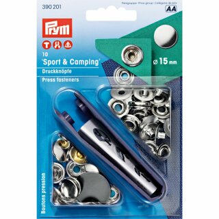 Prym Boutons press. Sport & Camping laiton 15 mm argent + outil (10 pce)