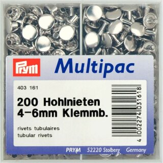 Prym Hohlnieten Klemmber. 4-6 mm Messing silberfarbig (200 Stück)
