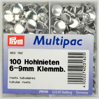 Prym Hohlnieten Klemmber. 6-9 mm Messing silberfarbig (100 Stück)