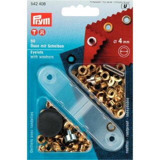 Prym Eyelets and Washers brass  4.0 mm gold col (50 pcs)