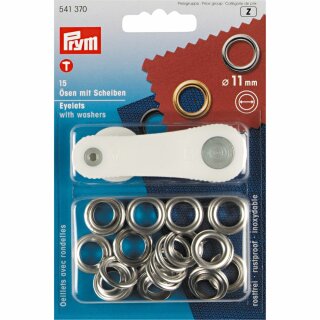 Prym Eyelets and Washers brass  11.0 mm silver col (15 pcs)