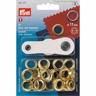 Prym Eyelets and Washers brass  11.0 mm gold col (15 pcs)