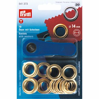 Prym Eyelets and Washers brass  14.0 mm gold col (10 pcs)