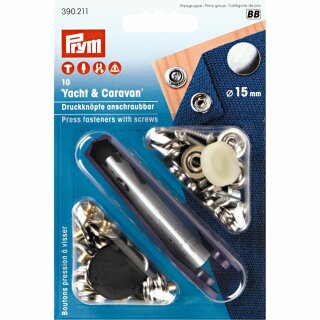Prym Non-sew fasteners YACHT&CARAVAN brass screw-on 15 mm silver col (10 pcs)