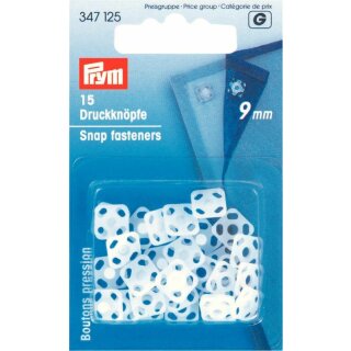 Prym Sew-On Snap Fasteners plastic square 9 mm white (15 pcs)