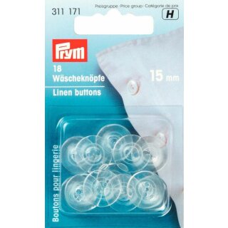 Prym Linen Buttons plastic 15 mm transparent (18 pcs)