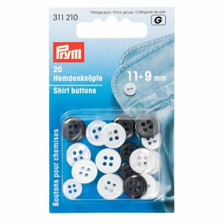 Prym Hemdenknöpfe plastico 11 + 9 mm perlmuttnel custodiait./anthrazit (20 pezzi)