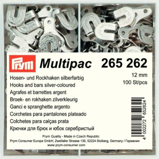Prym Trouser and Skirt Hooks/Bars 12 mm silver col, Multipac (100 pcs)