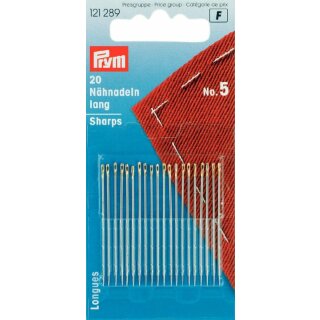 Prym Hand Sewing Needles sharps 5 silver col with gold eye 0.80 x 40 mm (20 pcs)